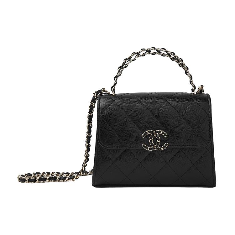 Chanel 23P Kelly Bag Black Grainy Cowhide Perforated Handle Gold Chain Flap Crossbody Handbag Women Bag