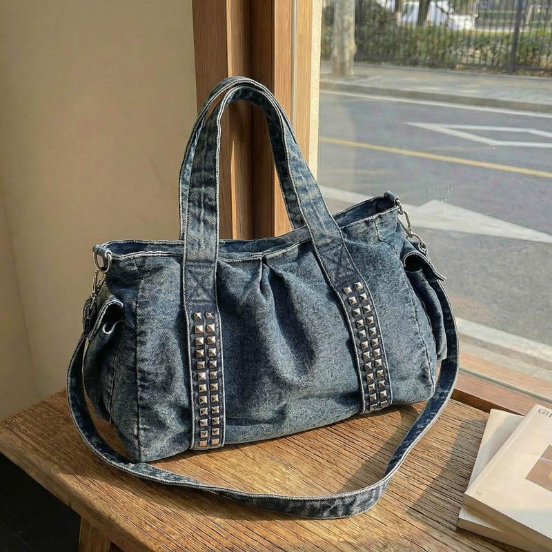 Vintage Denim Bag Women's Lightweight Shoulder Bag Commuter Large Capacity Crossbody Bag