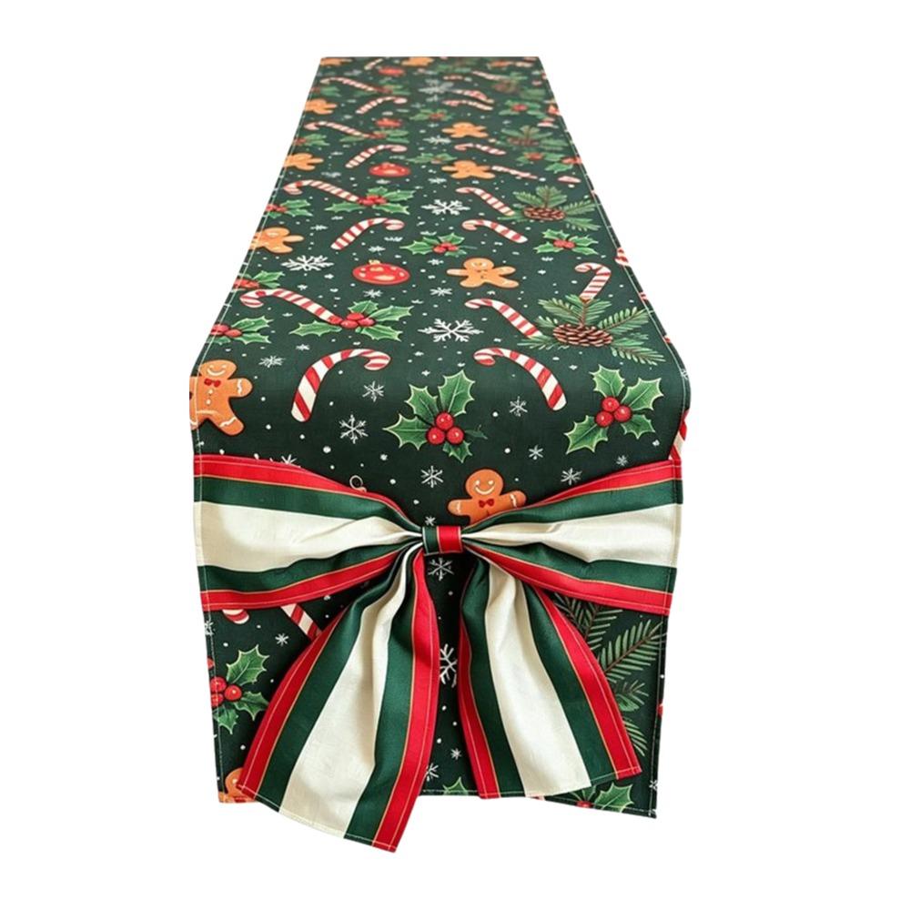 Bows Accents Holiday Table Runner Golden Accents Festive Table Decoration Winter Xmas
