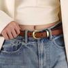 Women's Genuine Leather Black Belt with Copper Buckle - Versatile, High-End Feel, Pure Cowhide, Thin Waistband for Jeans