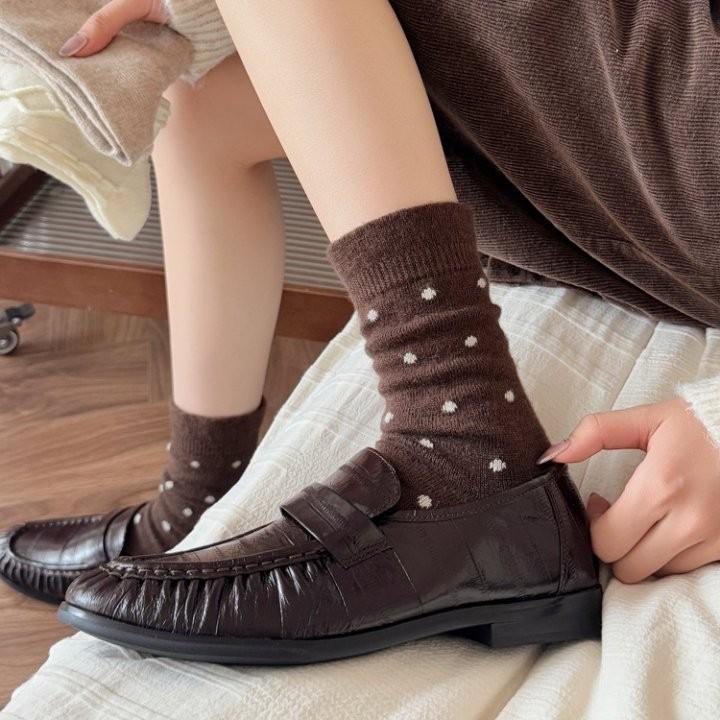 Female Autumn and Winter Thickened Warm Polka Dot Lovely Lace Wool Drum Pile Socks