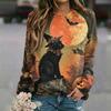 Women's Casual Halloween Print Raglan Long Sleeve Neck Sweatshirt Top
