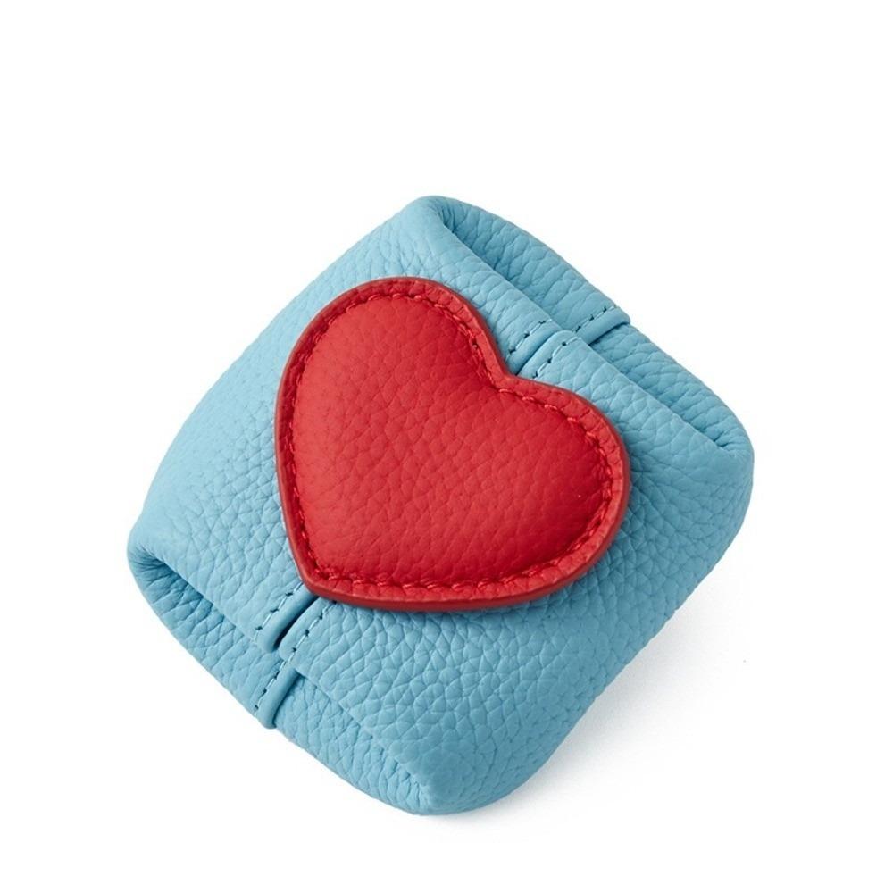 Square Coin Purse Love Heart Small Earphone Bag Luxury Cowhide Coin Purse  Travel светло-синий