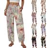 Women’s Casual Loose Straight Leg Wide Leg Pants Drawstring Waistband Printed Trousers Lightweight Relaxed Fit for Daily Wear