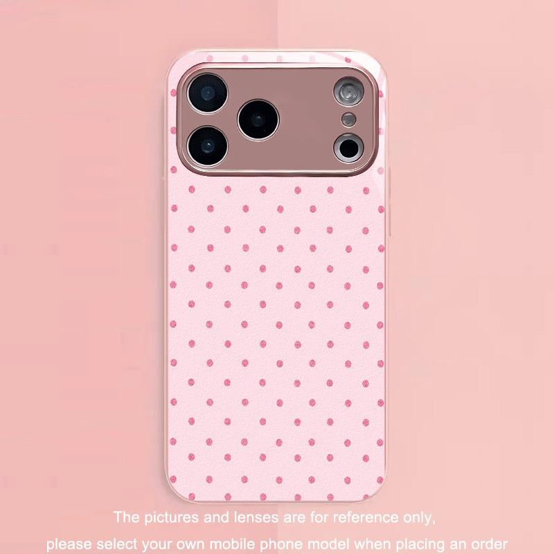 Minimalist Cute Pink Polka Dot Metallic Glass Phone Case For iPhone 17 Pro Max 16 15 14 13 12 11 Pro 15 14 Plus 17 Air 16E Cover