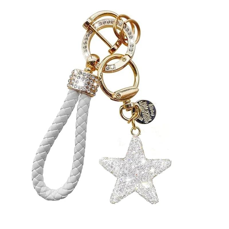 Car Keychain Full of Diamond Fawziya Star Keychain Valentine's Day Keychain Bag Pendant Bling Rhinestone Heart Charm for Women