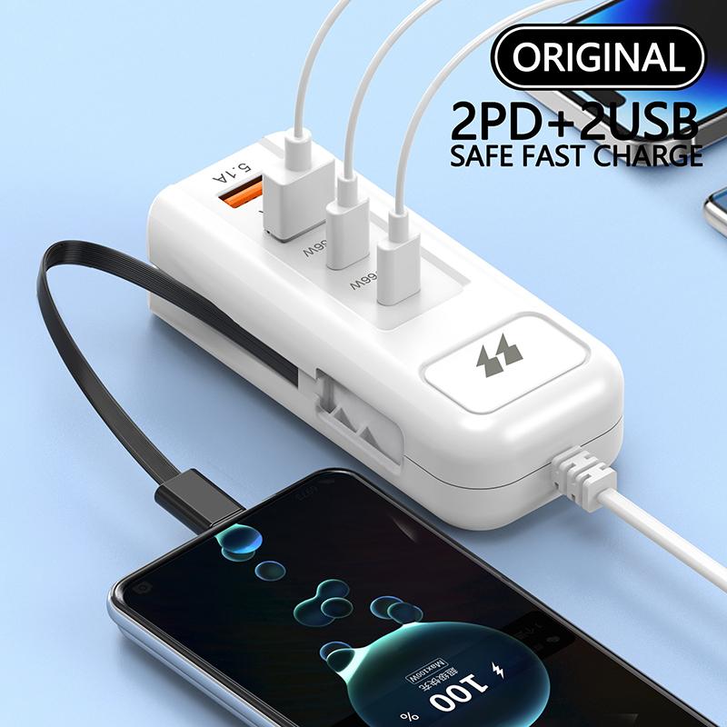 66W Fast PD Charger 4 Ports USB Phone Charger Multifunctional Desktop Charging Extension Station Power Adapter EU US Plug