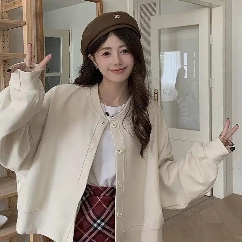 Korean Fashion Versatile Baseball Uniform Sweatshirt Jacket for Women Spring and Autumn Loose Stand-up Collar Cardigan Top
