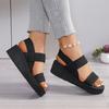 Black Elastic Band Wedge Sandals for Women Summer 2025 Lightweight Non Slip Beach Shoes Woman Plus Size Fashion Platform Sandals