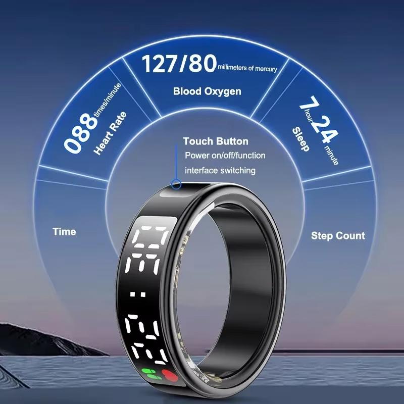 Smart Ring Heart Rate Blood Oxygen Health and Sleep Monitor 5ATM Waterproof Multi-sport Modes Fitness Ring for Android iOS