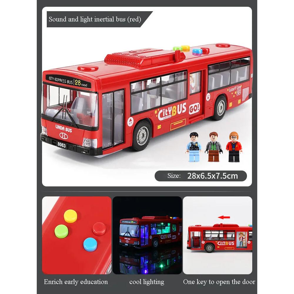 

High-quality Simulated Large Bus Model with Lighting and Music Drop-resistant Inertia Pull-back Car Model Children s Toy Gift красный