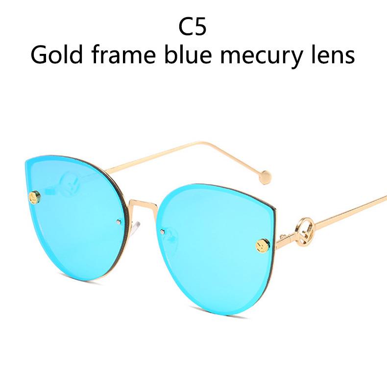 Colors Metal Sunglasses Women Luxury Cat Eye Brand Design Mirror Rose Gold Vintage Cateye Fashion Sun Glasses Lady Eyewear