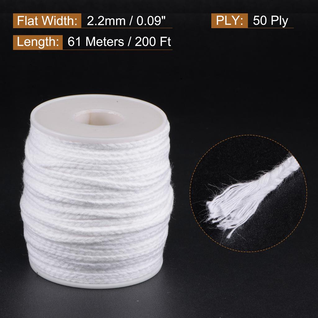 1/2 Roll Braided Candle Wick Cotton 21/24/32/35/40/45/50 PLY 200 Ft Long 1.7/2/2.2/2.7/3mm Flat Wide for DIY