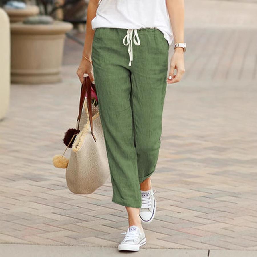 Spring New Solid Loose Casual Drawstring Waist Cotton Linen Pants