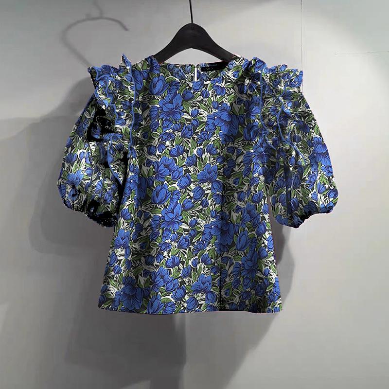 ZANZEA Women Summer Floral Print Casual Round Neck Short Sleeve Blouse