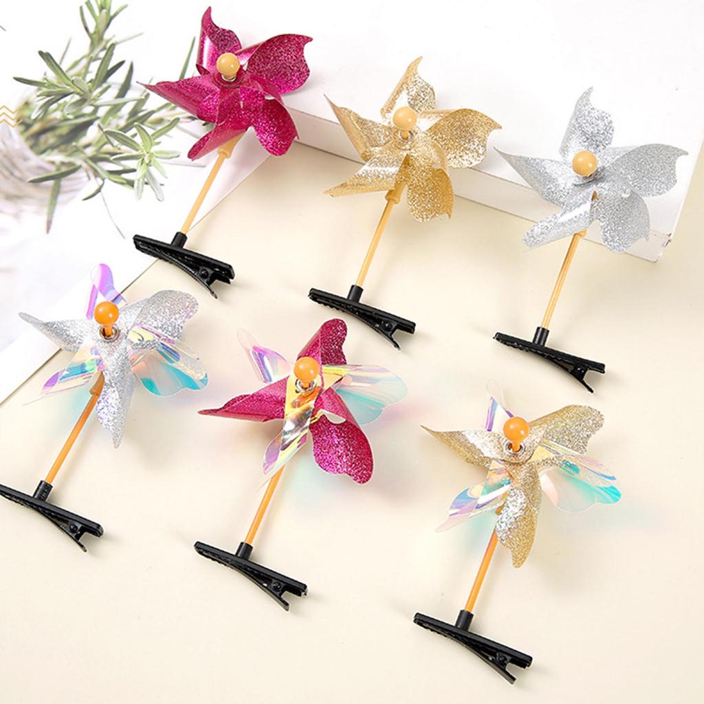 Zarter Ponyclip Windrad Y2K Haarspangen Clip Haarnadel mit Glitzer Süße Mädchen Dame Mini Windrad (10 Stück)