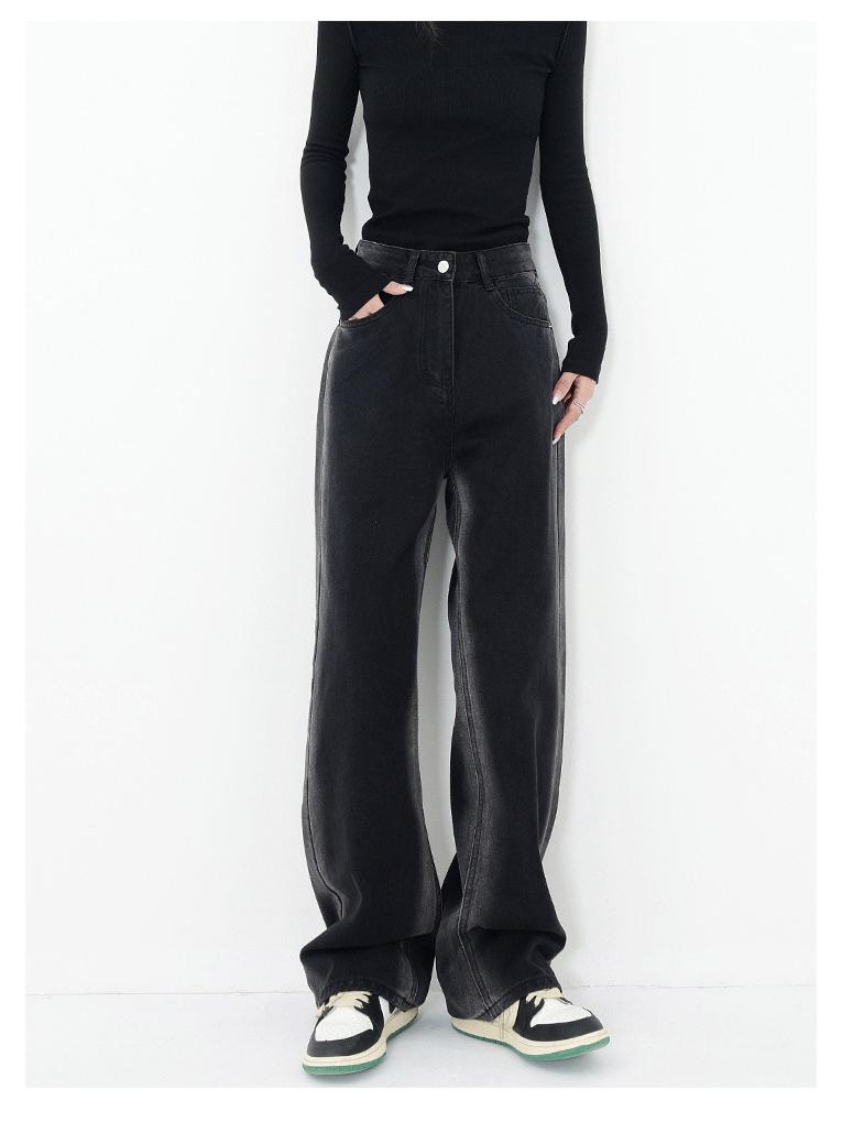 Women's Warm Gradient Fleece-Lined High Waist Wide-Leg Jeans - Autumn/Winter