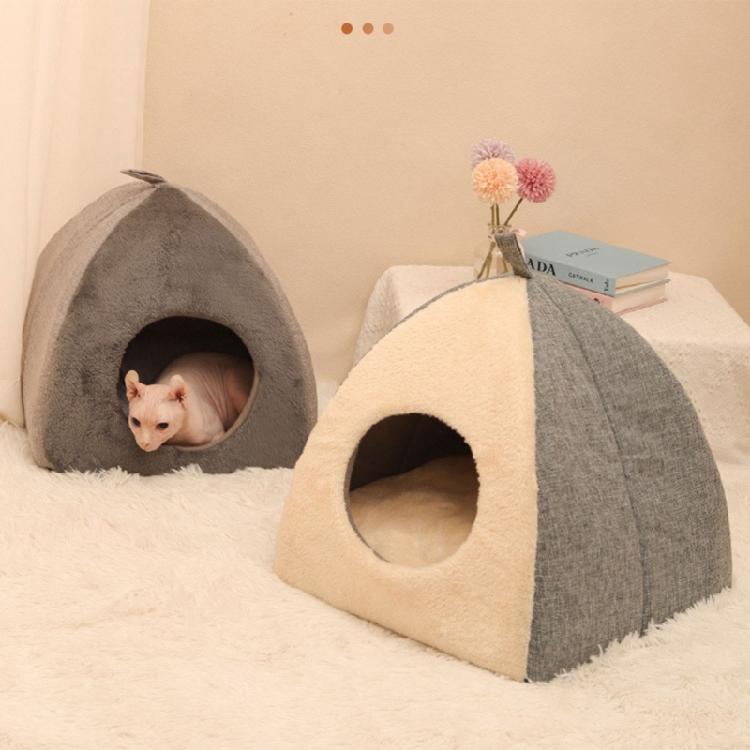 Teepee Shape Cat Cave Bed Pet Tent House Soft Cushion Anti-Slip Bottom