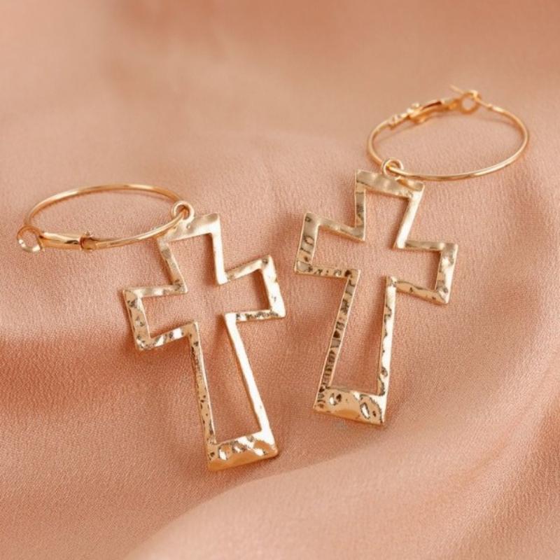 Personalized Cross Earrings Hollow Long Stud Earrings Niche High-end Earrings