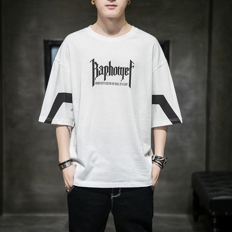 

Летняя модная свободная футболка с круглым вырезом и коротким рукавом с напечатанными буквами, мужская американская винтажная повседневная универсальная футболка XL белый