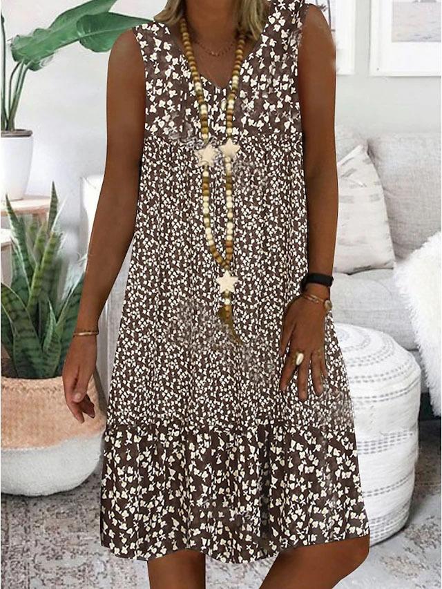 Summer new European and American women's clothing, hot-selling V-neck small floral printing sleeveless women's dress