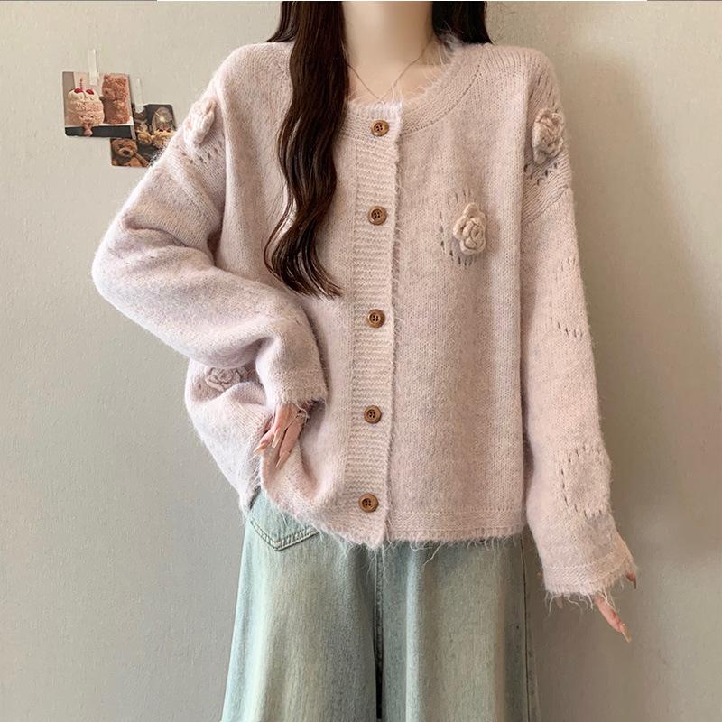 Women's Cardigan Sweater Knit Cardigan Autumn Knitted Top Korean Style