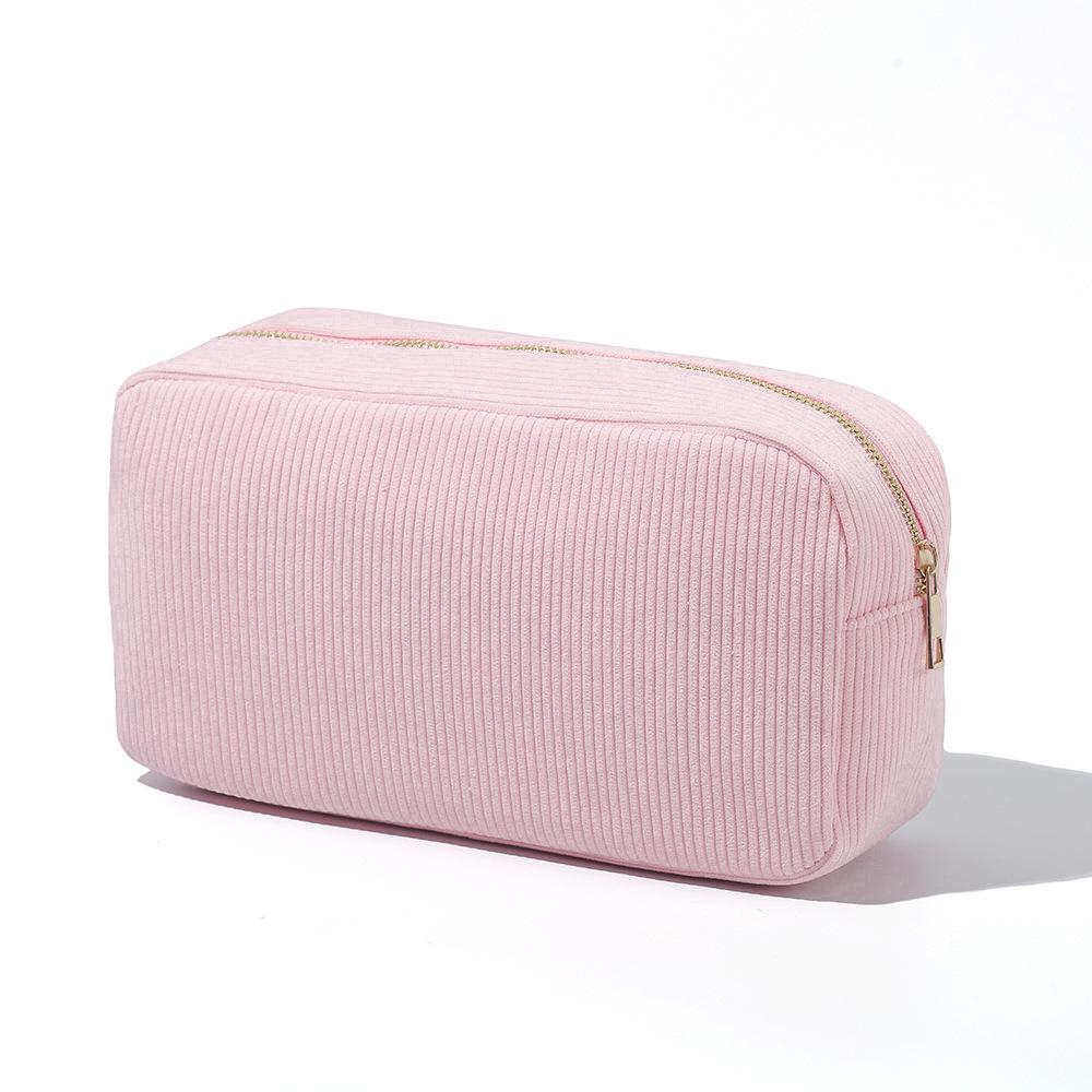 Large Capacity Corduroy Striped Travel Makeup Bag - Portable and Stylish