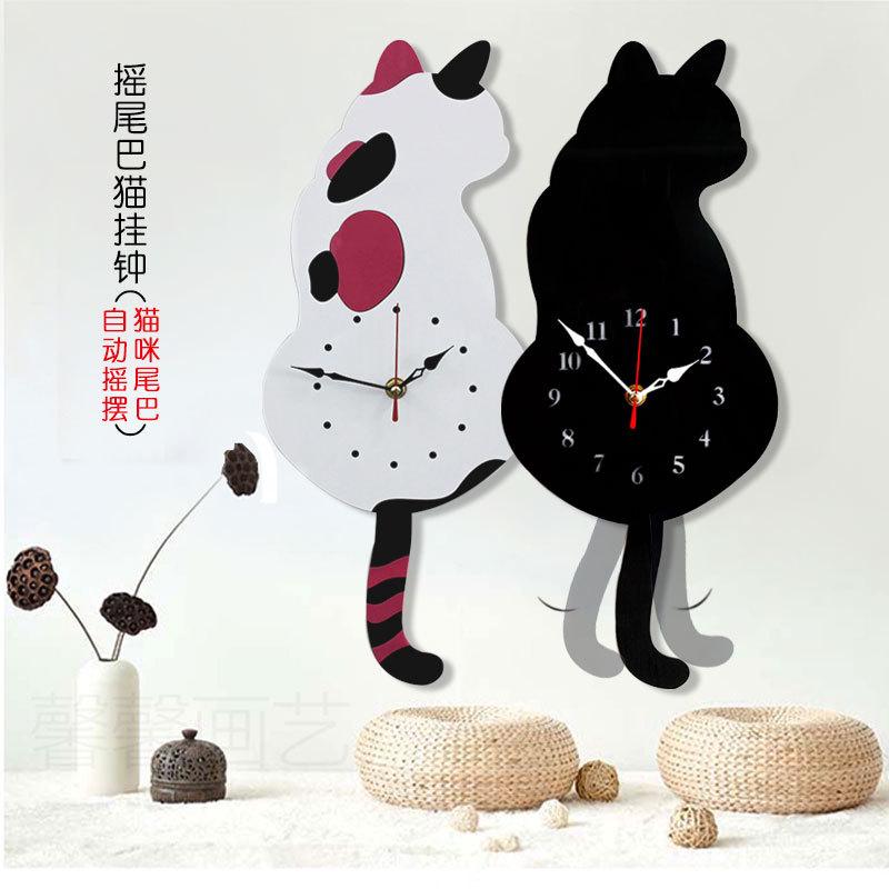 Cartoon Kitten Tail-Wagging Wall Clock for Children's Room and Living Room Decor