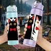 1PC Two Cats Bow Tie Bust 750ml Color Plastic Sports Water Bottle Leakproof Flip Straw Lid For Sports Office Home Use