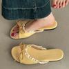 Flat-bottomed one-word tow shoes female French bow exquisite fairy style 2025 summer outer wear new non-slip cool slippers