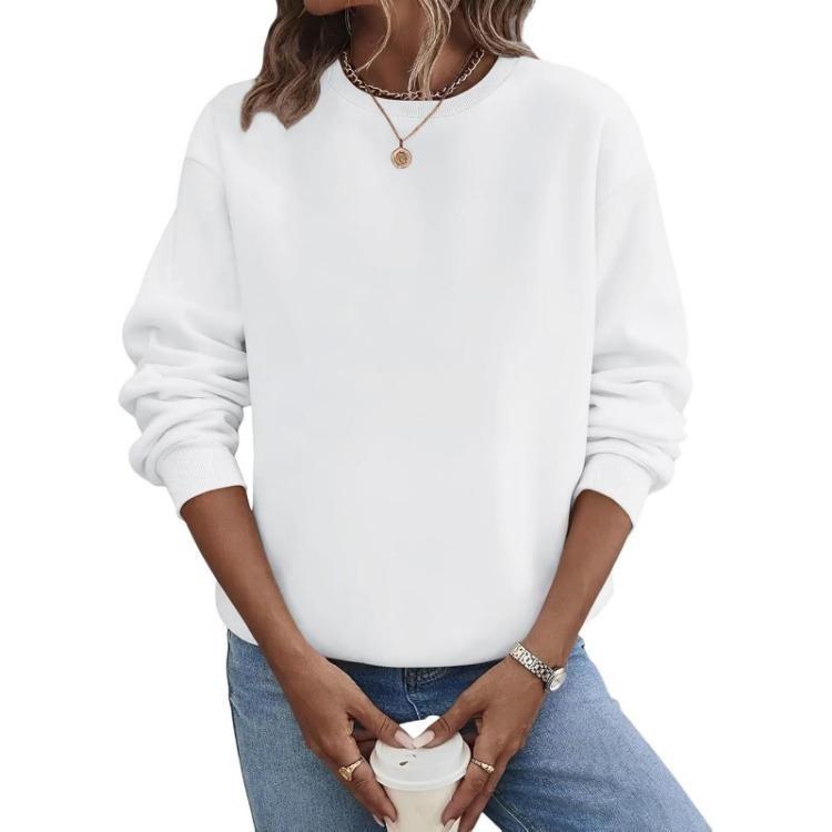 Lockere Passform Damen Hoodie Langarm Pullover Einfarbige Runde Halslinie Lässig