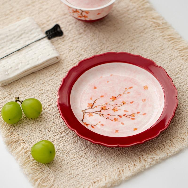 Guochao Hand-painted Palace Wall Red Plum Blossom Underglaze Color Ceramic Pot Bearing Tea Ceremony Accessories Household