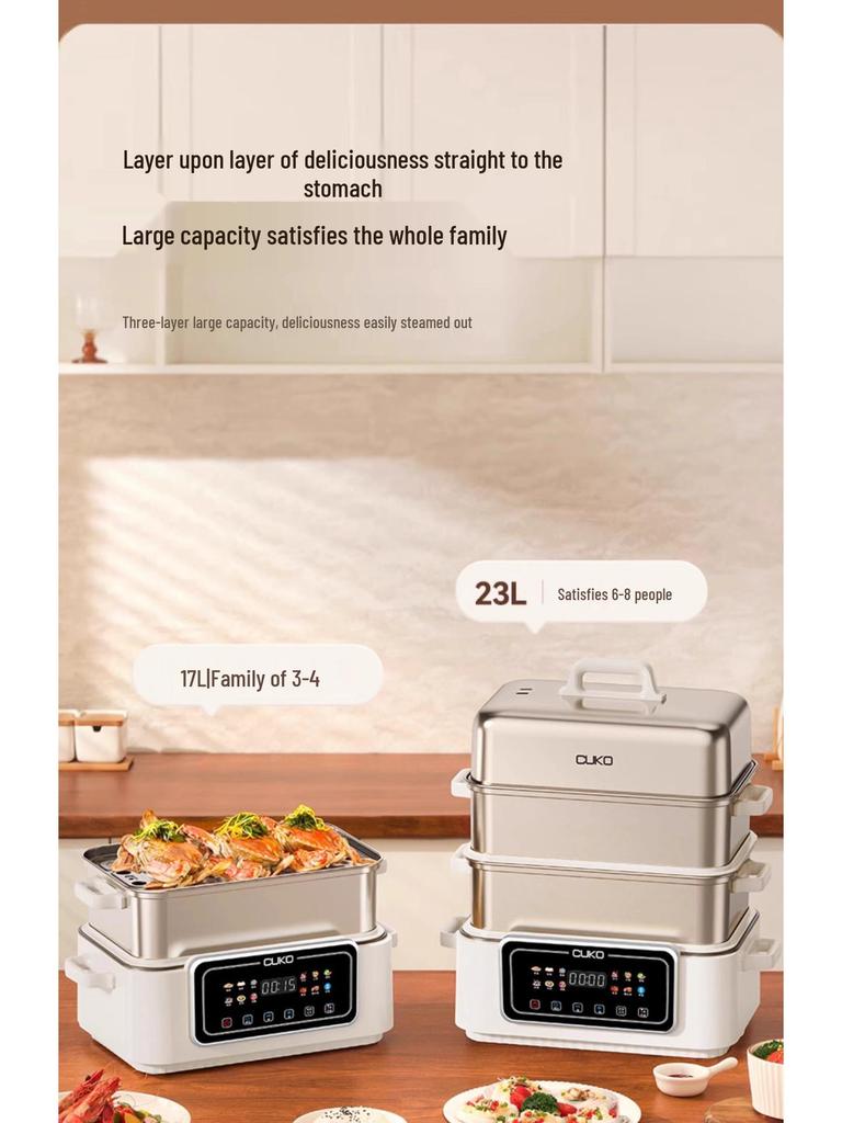 CUKO Intelligenter mehrschichtiger elektrischer Hot Pot und Dampfgarer: All-in-One Schmor-, Dampf-, Dreischicht-Haushaltsgerät.