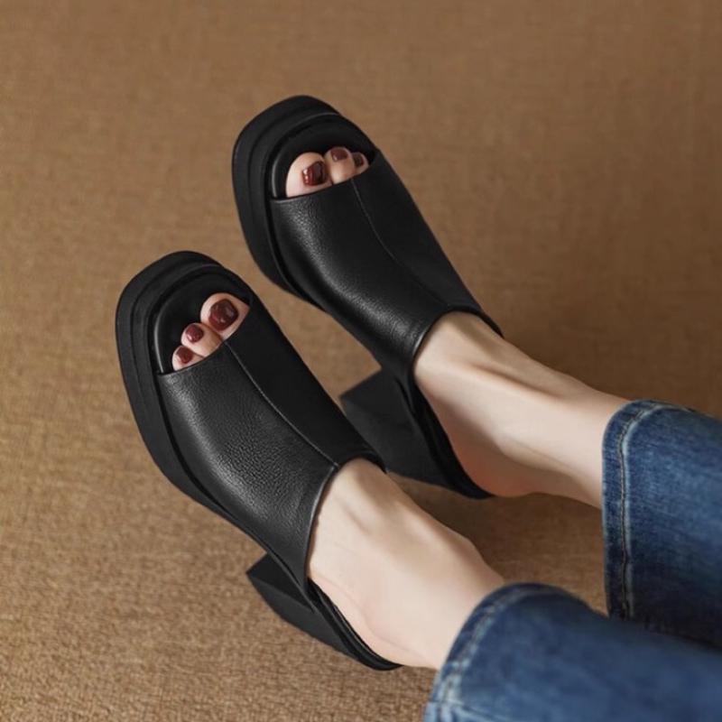 

Fashion Women s Slippers Summer New High Heels Thick Bottom Round Head Open Toe Simple Sandals Casual Comfort Increase Root Slippers 35