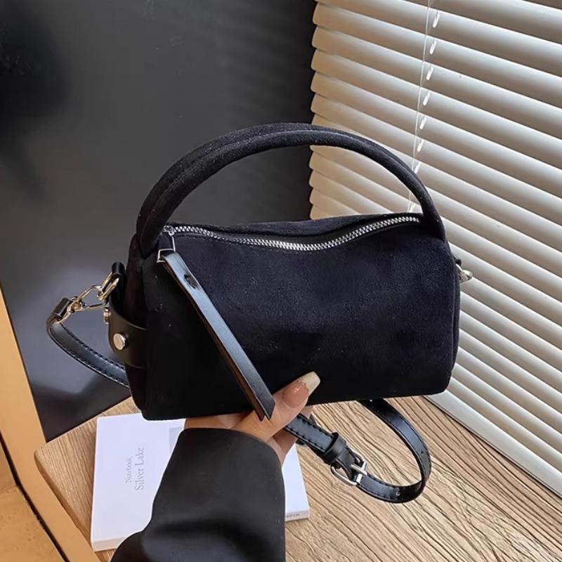 faux Suede Square Handbag for Women Zipper Shoulder Bag Casual Mini Crossbody Bag with Detachable Strap crossbody Pillow Bag