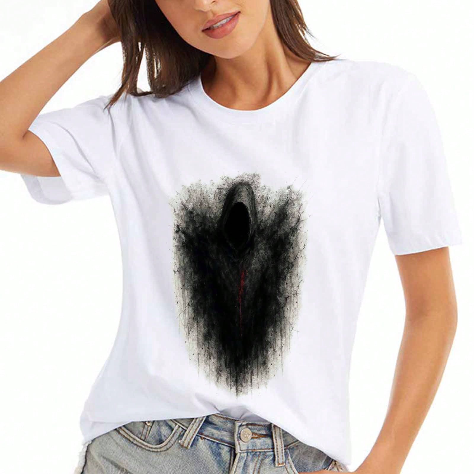 Grim Reaper Wounisex Cotton T Shirt, Premium Cotton Graphic Print, Durable, Casual Fashion, Ethereal Shadow Design, Featuring Dark Figure And Artistic S разноцветный
