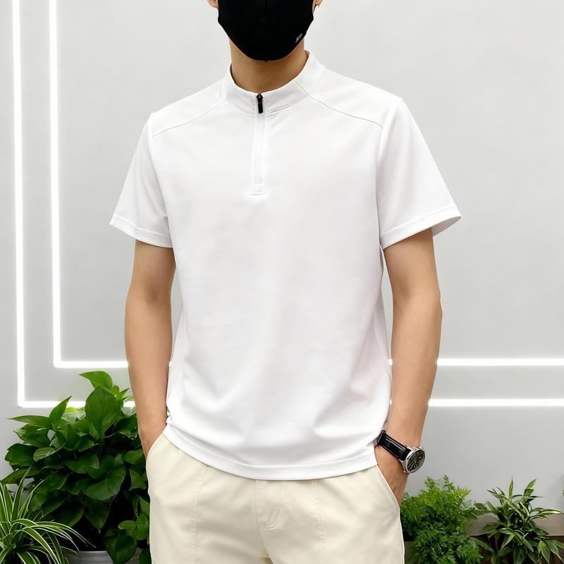 Men's Half Zip Short Sleeve Polo - Casual Stand Collar T-Shirt