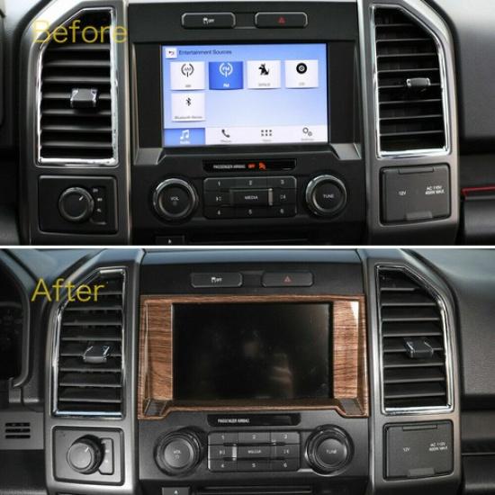 Wood Grain Inner Dashboard Navigation GPS Cover Trim for Ford F-150 2015-20 ABS