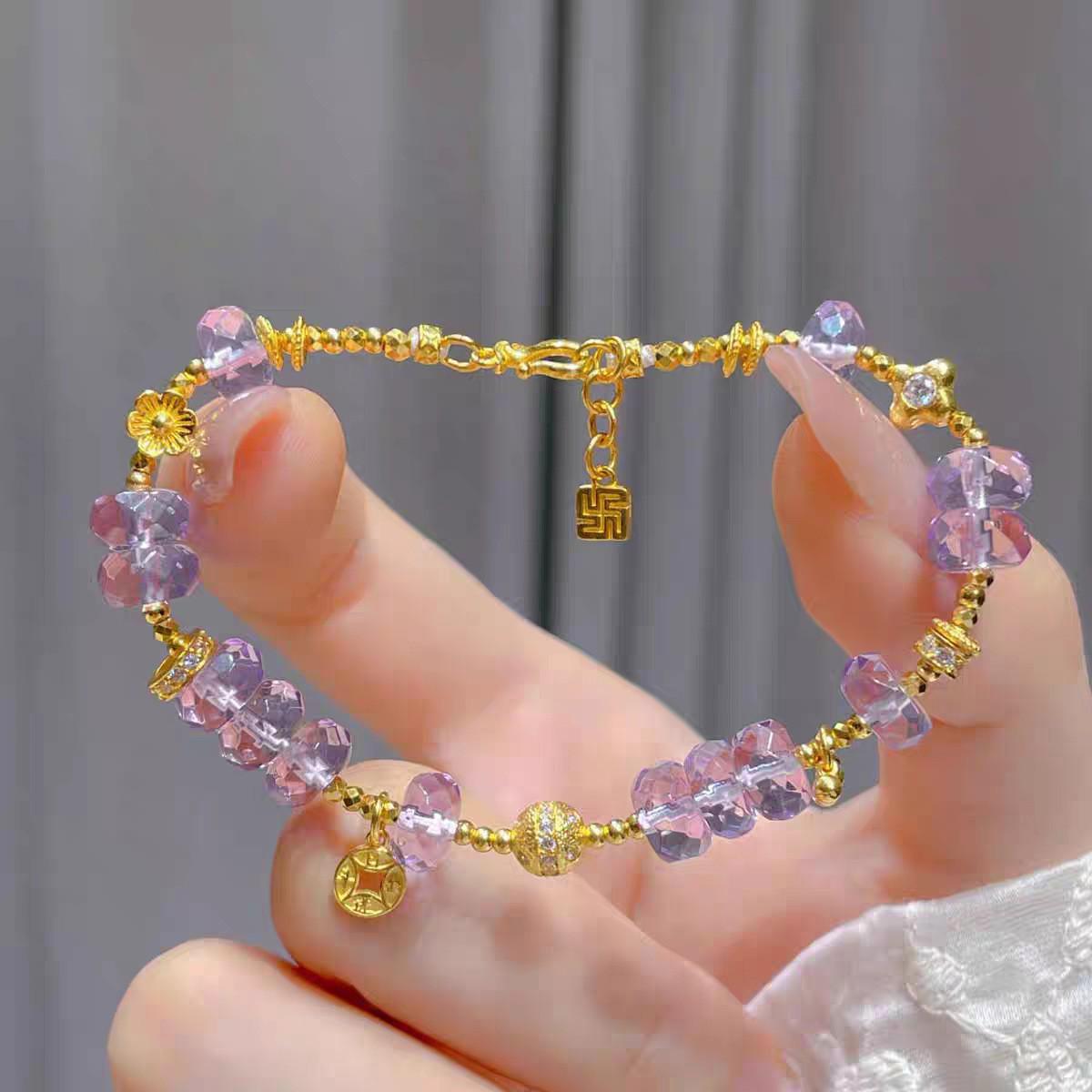 Xiaohongshu Amethyst Copper Coin Wrap Bracelet - Elegant Women s Jewelry