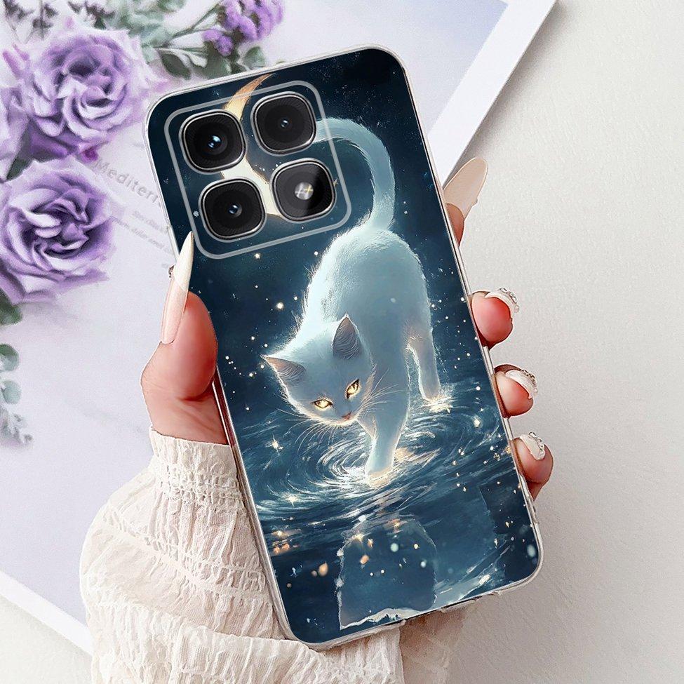 Clear For Xiaomi 14T Case Cover Luxury Cute Cat Fashion Flowers Funny Cool Painted Soft Phone Case 2406APNFAG
