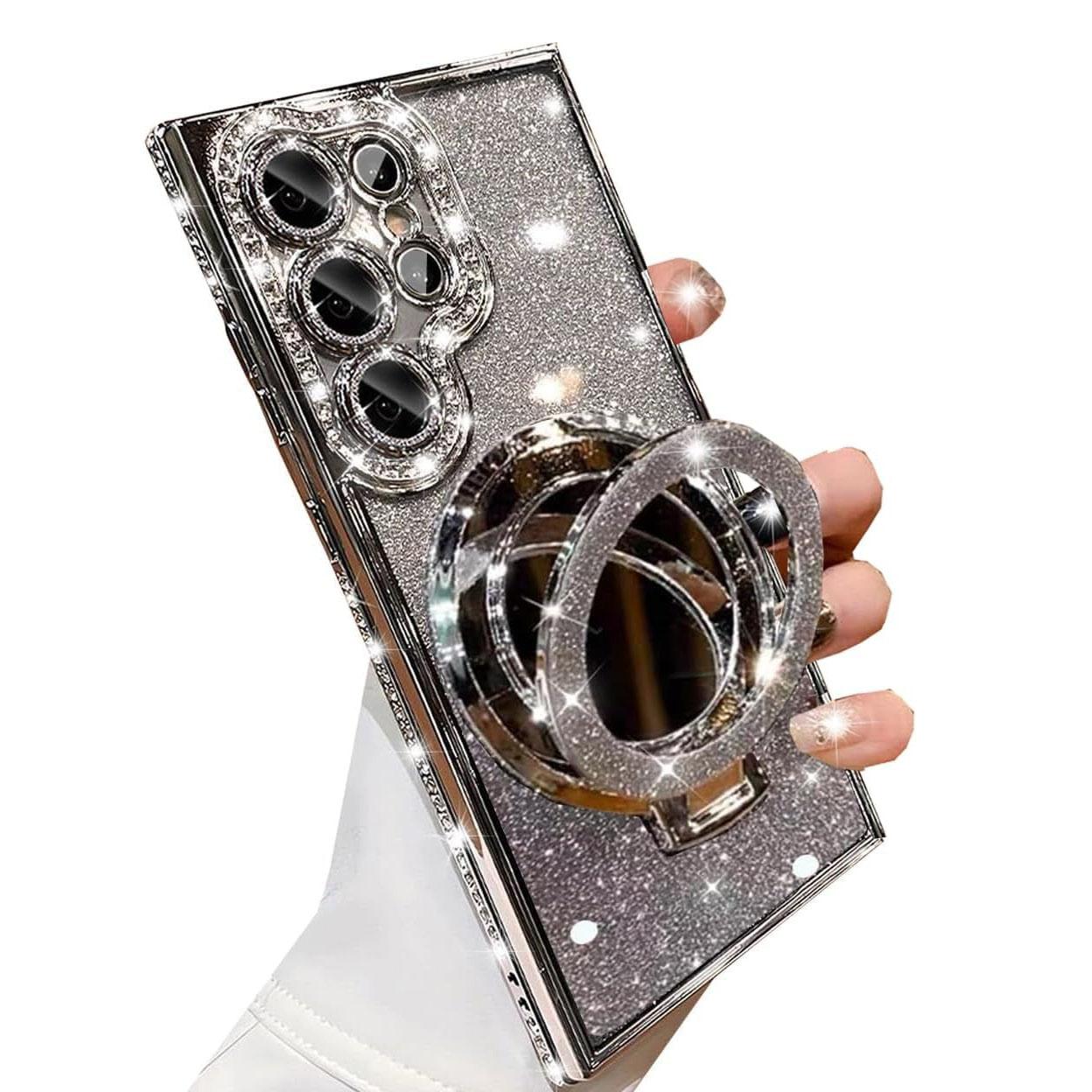 

Glitter Mirror Diamond Magnetic Bracket Case for Samsung Galaxy S26 Plus S25 S24 Ultra S23 FE S22 A55 A36 A35 A36 A16 Soft Cover Galaxy A36