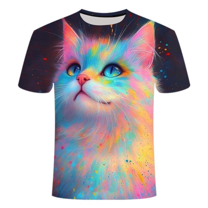 

Летний бестселлер Креативная неоновая серия «Пламя и кошка» 3D-принтованная модная футболка Женская 3XL