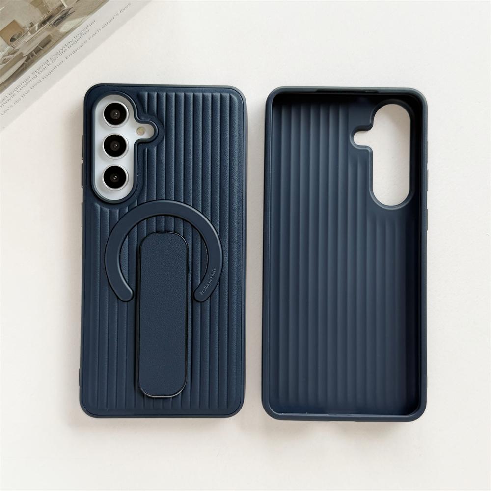 

Corrugated Magnetic Foldable Kickstand Case For Samsung Galaxy S26 S25 Ultra S24 Plus Veneer Leather for Magsafe Solid Cover Galaxy S26