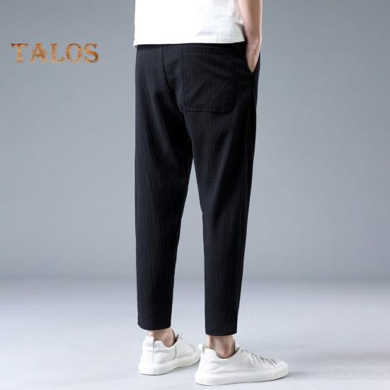 Men Ninth Pants Drawstring Elastic Waist Straight Leg Loose Solid Color Pockets Plus Size Daily Wear Casual Sport Trousers Long Sweatpants