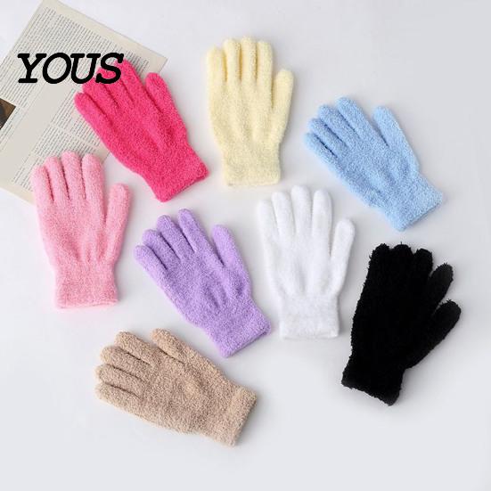 Touchscreen Coral Fleece Mittens Winter Warm Gloves for Women, Soft Five Finger Washable Polyester Thermal Gloves, Solid Color Windproof Autumn