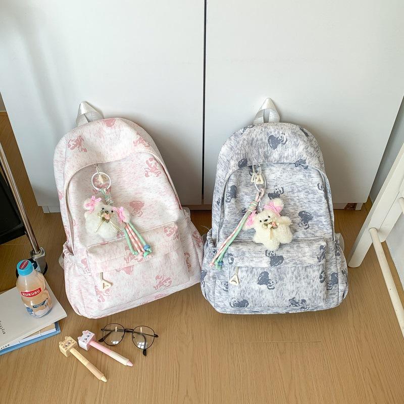 Schoolbag Korean ins Printed Bear Backpack Niche Design Leisure Travel Backpack Large Capacity Junior High School Student School Bag Female