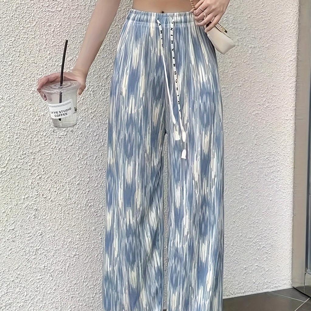 Batik-Hose im Vintage-Stil für Damen mit weitem Bein, lockere, schlankmachende Freizeithose aus Eisseide, bequeme, kühle Freizeit- und Sporthose, eleganter Stil