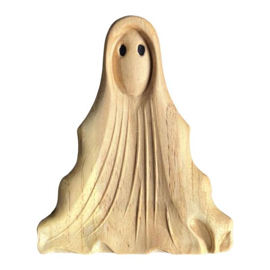 Halloween Ghost Sculpture Creepy Wood Carving Ghost Statue Figurine Table Sign Home Office Desktop Decoration Ornament