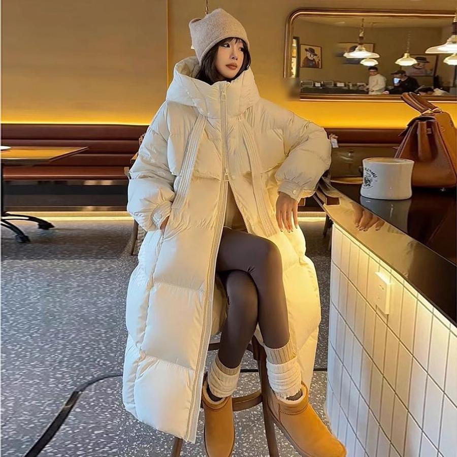 New Thick Down Cotton Jacket Women's Long Sleeve Over Knee Korean Loose Bread Style Winter Cotton Coat