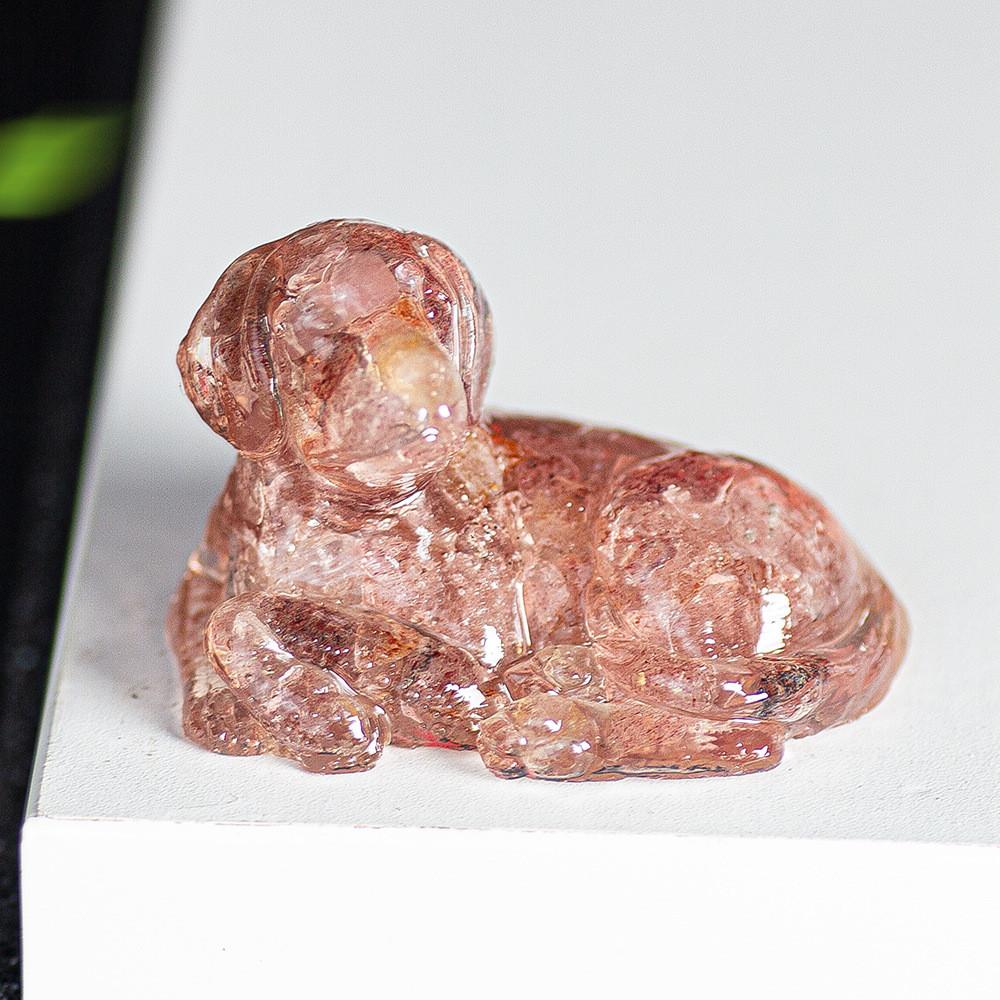 Resin Filled Natural Crystal Dog Figurine With Warm Heart Pet Decor For Gift Giving